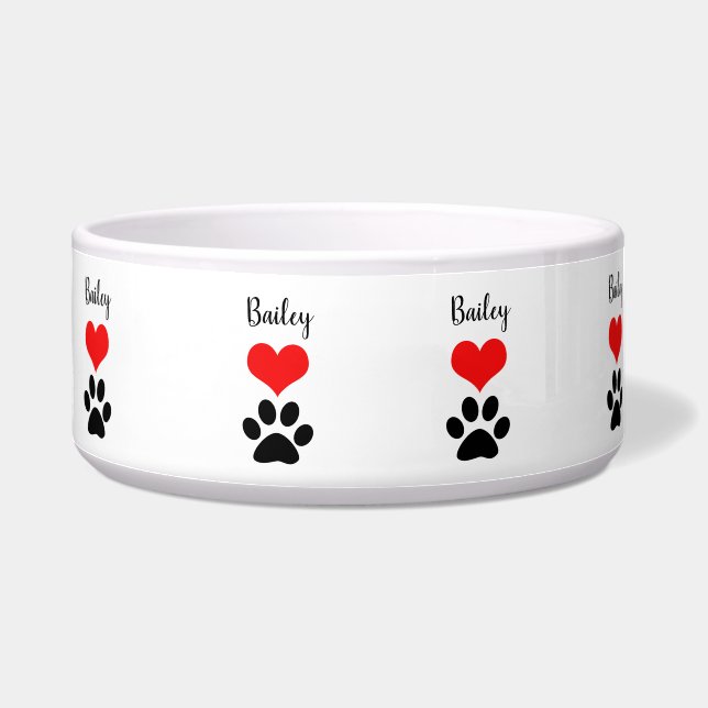 Cute Paw Print Heart Name Monogram Patterns Gift Bowl (Left)