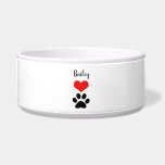 Cute Paw Print Heart Name Monogram Red Black White Bowl<br><div class="desc">Pretty and elegant design with paw print,  heart pattern and text template for monogrammed name which you can customize with your pet's name!</div>