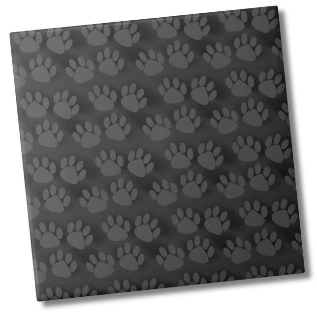 Cute Paw Print Pattern Ceramic Tile (Black Gray Paw Prints Pattern Ceramic Tile)