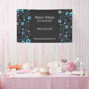 Cute Paw Print Pattern Pet Groomer Business Banner