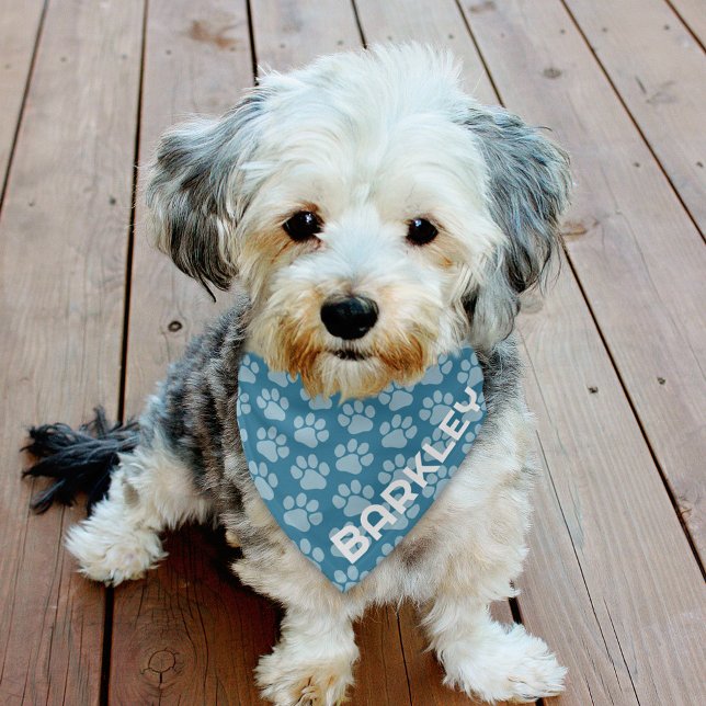 Cute Paw Print Pattern with Dog Name Pet Bandana Collar (Custom Pet Bandana with Paw Print Pattern)