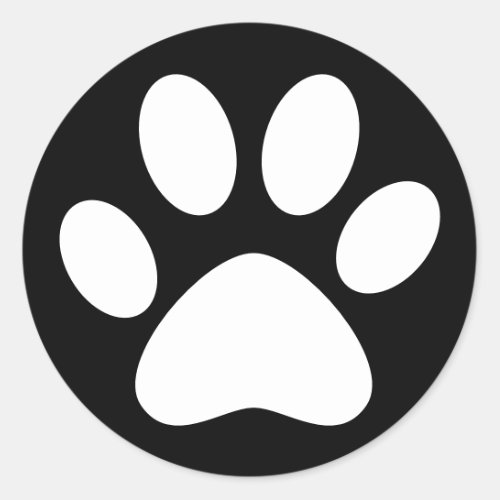 Cute Paw Print Pet Cat Dog Simple White Black Classic Round Sticker