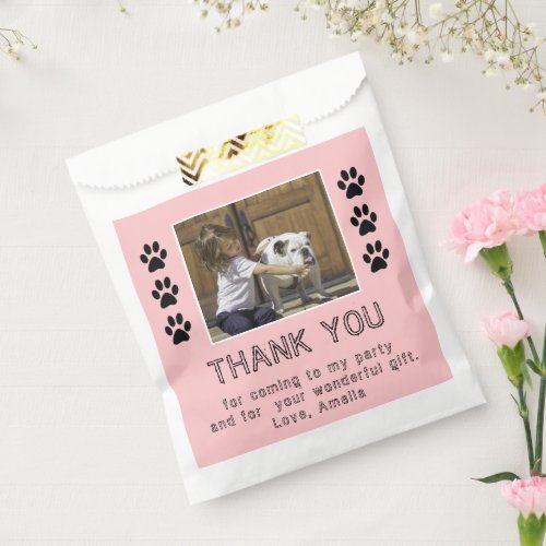 Cute Paw Print Pink Girl Name Photo Birthday Favor Bag