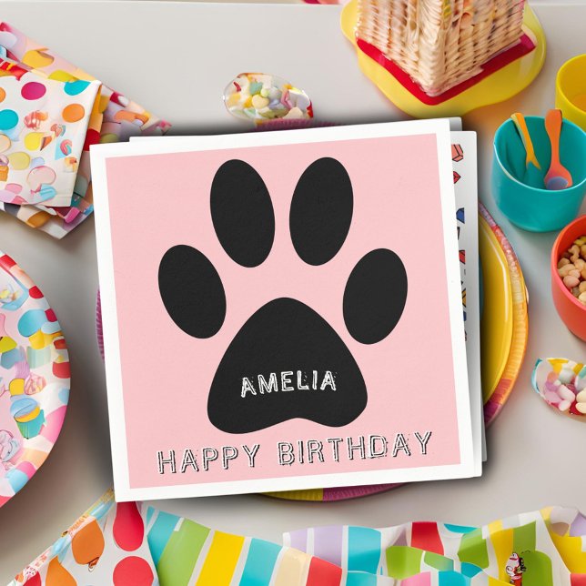 Cute Paw Print Pink Girly Birthday Party Napkins (Creator Uploaded)