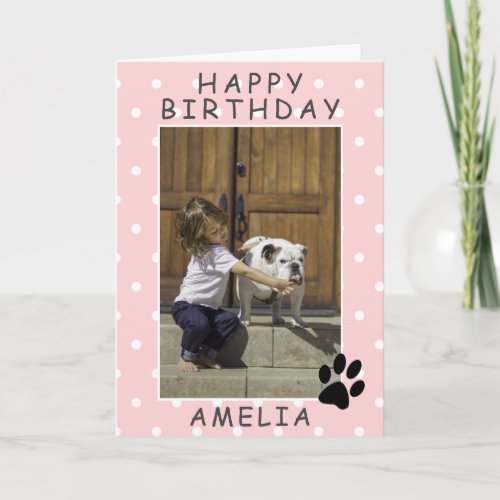 Cute Paw Print Pink Happy Birthday Photo Card