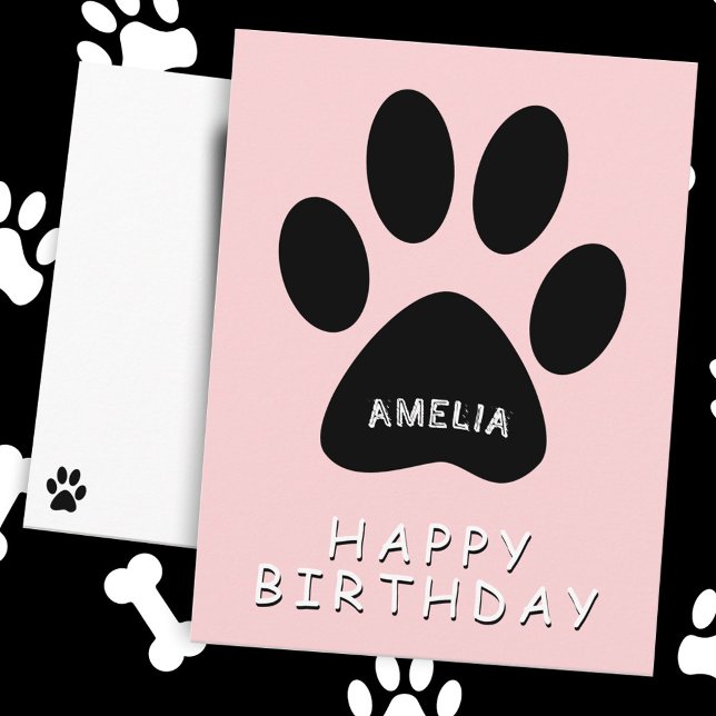 Cute Paw Print Pink Happy birthday Postcard (Creator Uploaded)