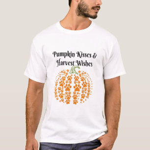 Cute Paw Print Pumpkin Kisses And Harvest Wishes F T-Shirt