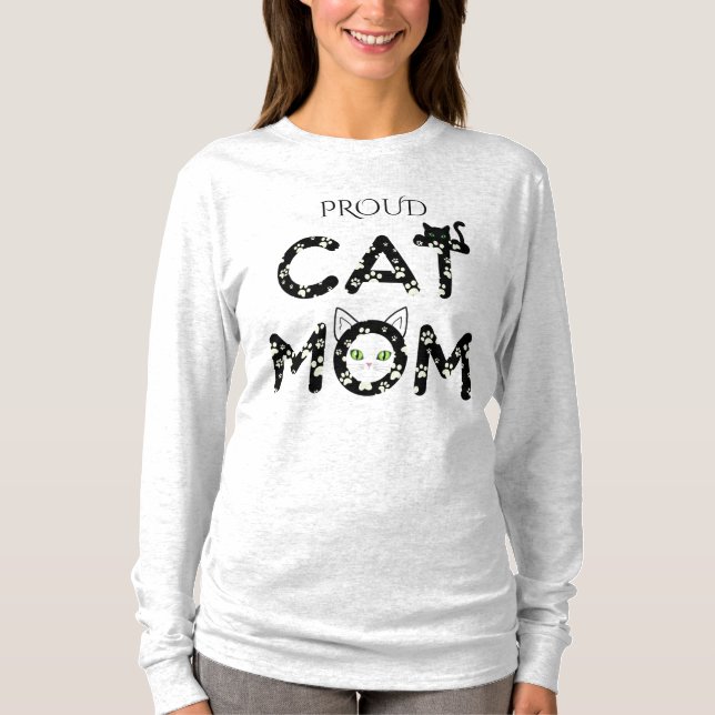 Cute Paw Print Typography for Cat Mom -  T-Shirt (Front)