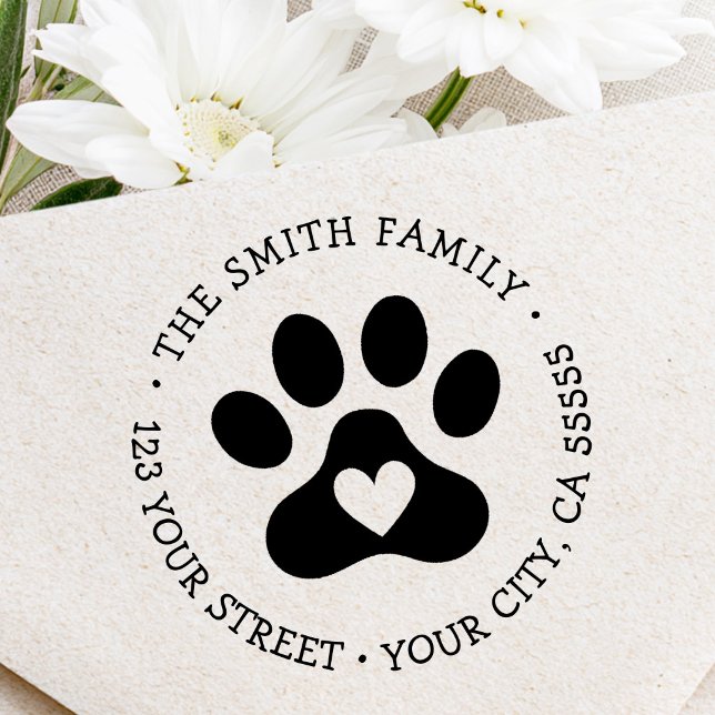 Cute paw print with heart return address self-inking stamp (Cute paw print with heart return address self-inking stamp)