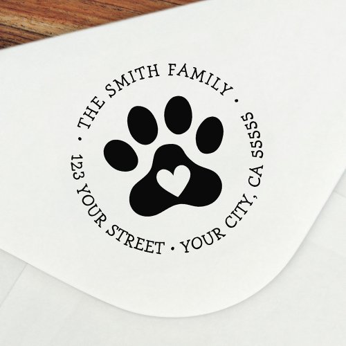 Cute paw print with heart return address self_inking stamp