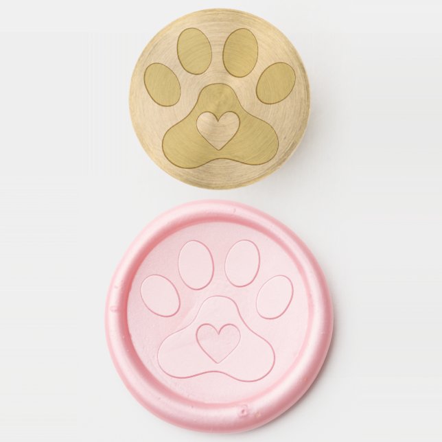 Cute paw print with heart wax seal stamp (Stamped)