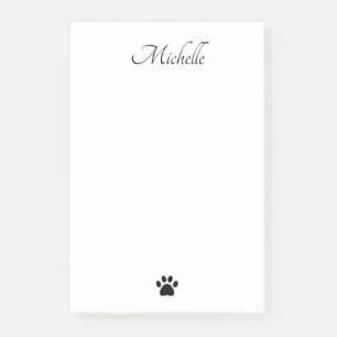Cute Paw Prints Black White Personalized Post-it Notes