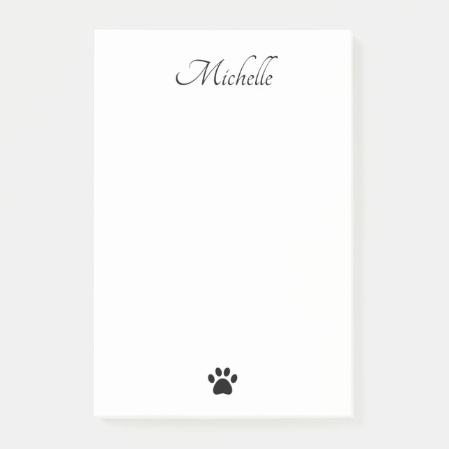 Cute Paw Prints Black White Personalized Post-it Notes (Front)