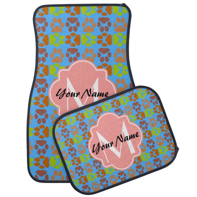 Cute Paw Prints Custom Monogram Car Mats (Set)