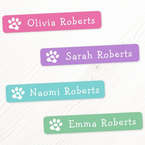 Cute paw prints custom name pink fabric clothing labels