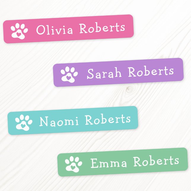 Cute paw prints custom name pink fabric clothing labels (Cute paw prints custom name pink fabric clothing labels)