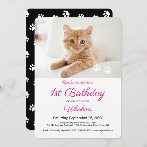 Cute Paw Prints Custom Pet Birthday Party Photo Invitation