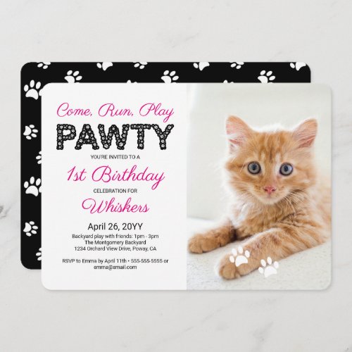Cute Paw Prints Custom Pet Birthday Pawty Photo Invitation