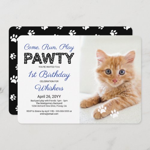 Cute Paw Prints Custom Photo Pet Birthday Party Invitation