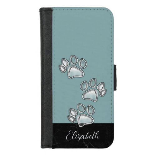 Cute Paw Prints Dog Lover Teal iPhone 87 Wallet Case