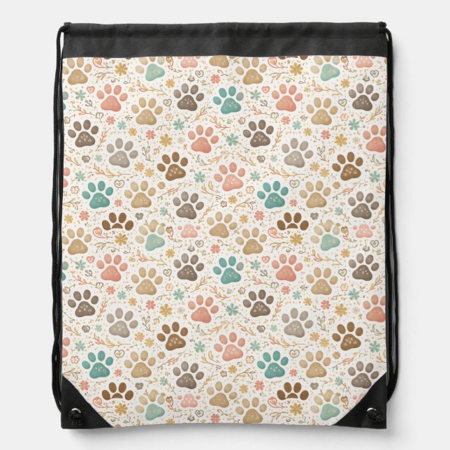 Cute Paw Prints Drawstring Bag (Front)