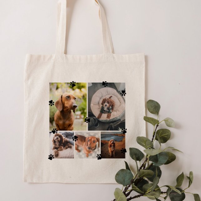 Cute Paw Prints Five Pet Photos Tote Bag (Creator Uploaded)