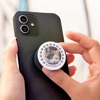 Cute Paw Prints Frame Personalized Pet Photo Popsocket by heartlocked at Zazzle
