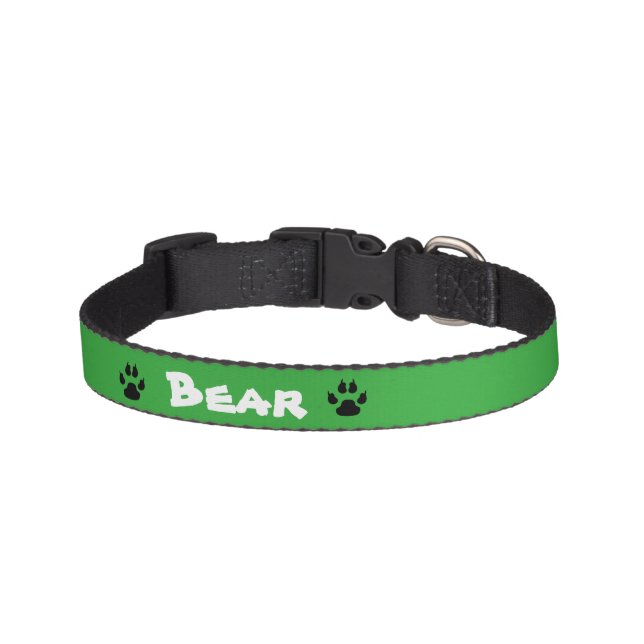 Cute Paw Prints Green Personalized Dogs Pet Collar (Front)