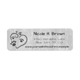 Cute Paw Prints On Heart Mailing Address & Website Label