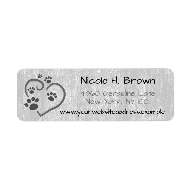 Cute Paw Prints On Heart Mailing Address & Website Label (Front)