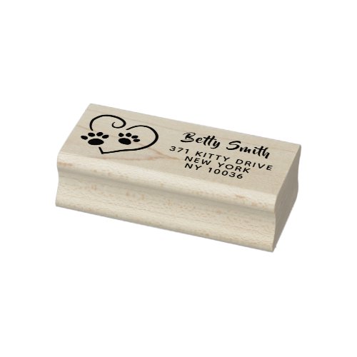 Cute Paw Prints On Your Heart Return Address Rubber Stamp