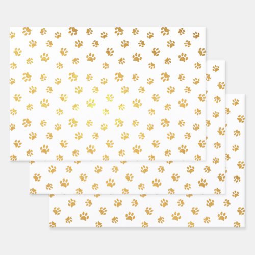 Cute Paw Prints Pattern Gold Foil Wrapping Paper Sheets