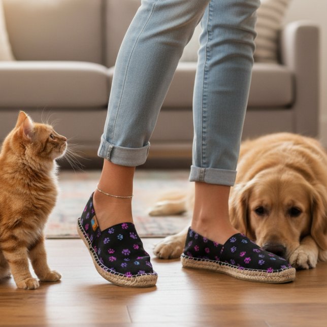 Cute Paw Prints Pattern Purple Pink Blue Black Espadrilles (Cute Paw Prints Pattern Purple Pink Blue Black Espadrilles)