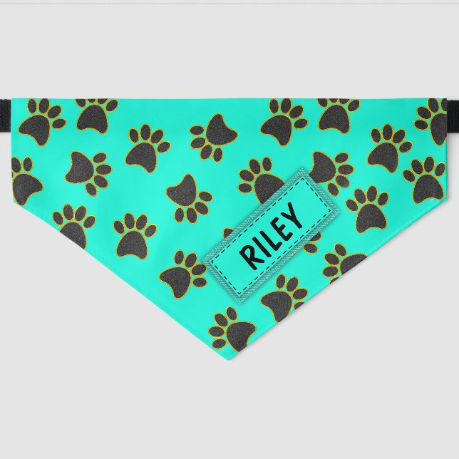 Cute Paw Prints Personalized Dog Pet Bandana Collar (Front)