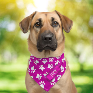 Cute Paw Prints Personalized Pink Dog Pet Bandana Collar