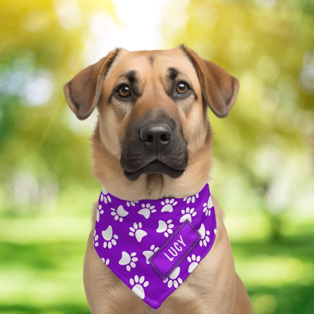 Cute Paw Prints Personalized Purple Dog Pet Bandana Collar (Creator Uploaded)