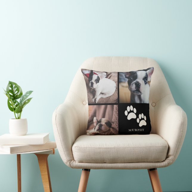 Cute Paw Prints | Pet Photo Collage Throw Pillow (Chair)