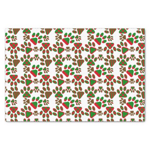 Cute Paw Prints Red Green Patterned Tissue Paper