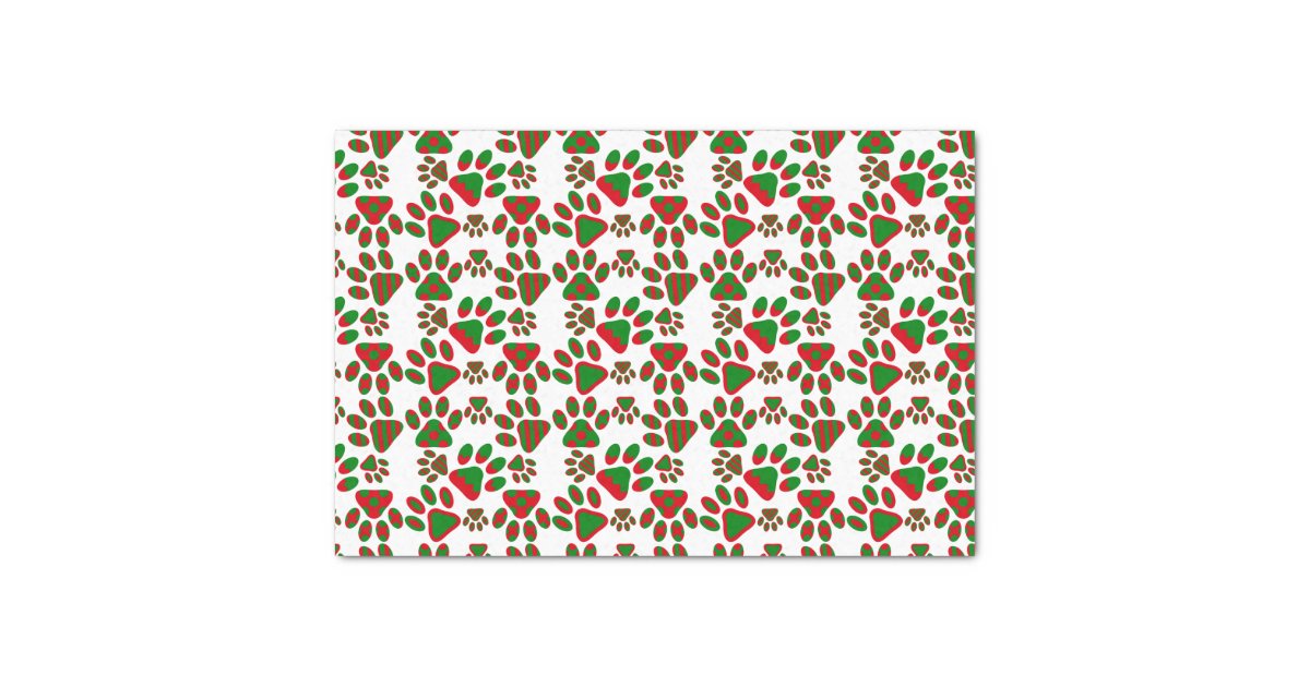 Cute Paw Prints Red Green Patterned Tissue Paper