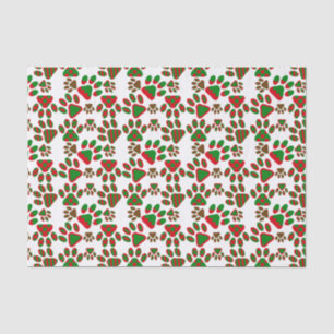 Cute Paw Prints Red Green Patterned Tissue Paper