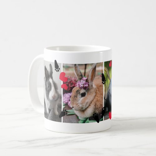 Cute Paw Prints  Red Hearts 4 Rabbit Photos Coffee Mug