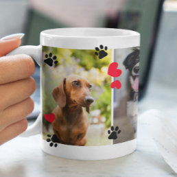Cute Paw Prints &amp; Red Hearts Four Pet Photos Coffee Mug