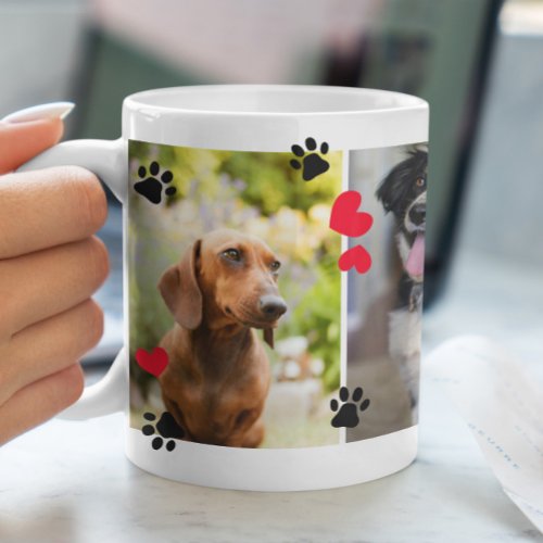 Cute Paw Prints  Red Hearts Four Pet Photos Coffee Mug