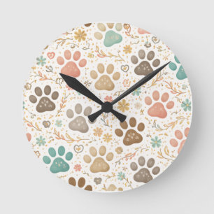 Cute Paw Prints Round Clock