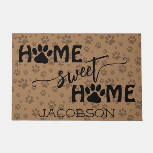 Cute Paw Prints with Name Home Sweet Home Tan Doormat