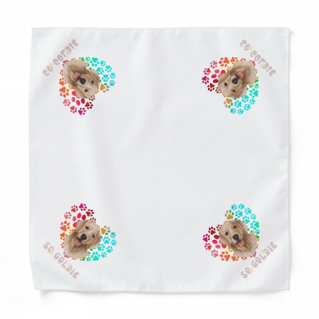 Cute paw Rainbow gradient Heart golden Dog Pet  Bandana (Front)