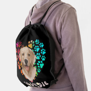 Cute paw Rainbow gradient Heart golden Dog Pet Drawstring Bag