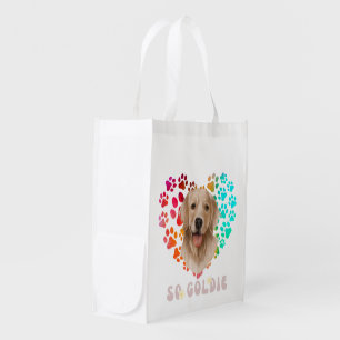 Cute paw Rainbow gradient Heart golden Dog Pet Grocery Bag
