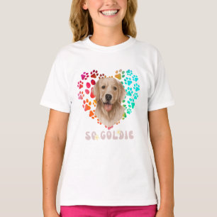 Cute paw Rainbow gradient Heart golden Dog Pet  T-Shirt