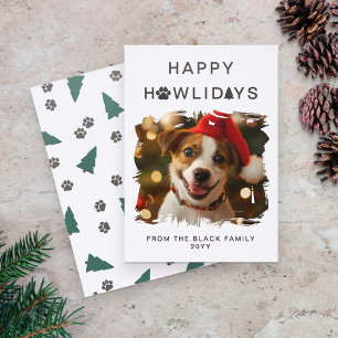Cute Paw Tree Dog Photo Happy Howlidays Letterpress Photo Cards